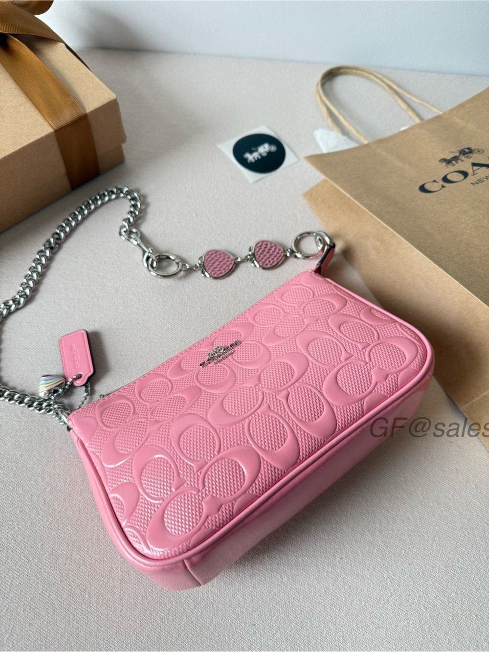 NWT Coach Nolita 19 With Heart Charm Wristlet Bag CCZ27 Pink Gift Set+ extender